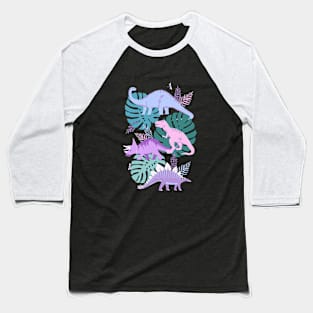 Jungle Dinosaurs - Purple Baseball T-Shirt